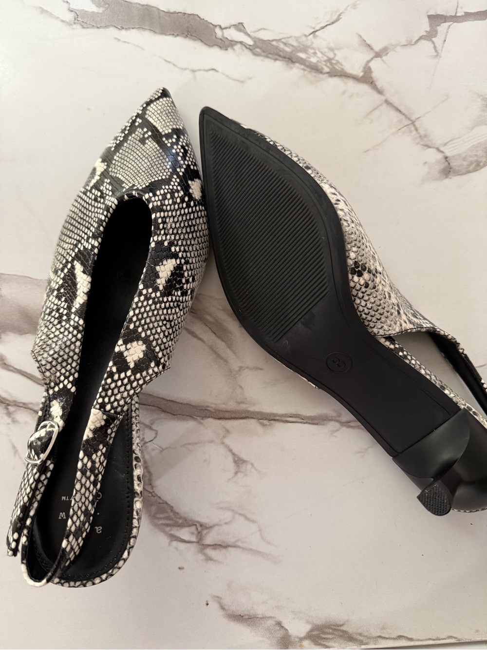 & Other Stories Snake-Print Pointed Slingback Heels in Black & Cream